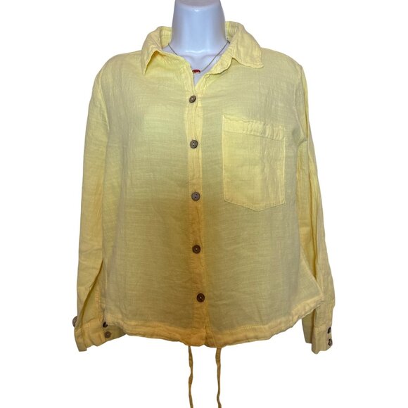 Six Fifty Cropped Peasant‎ Shirt Button Up Gauzy Women Vibrant Summer NWT, Large - Picture 1 of 13
